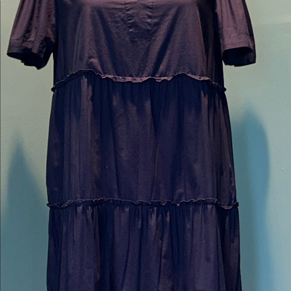 Navy Tiered Ruffle Neck Short Sleeve Dress Size Medium - Picture 3 of 16